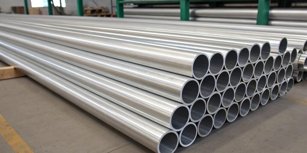 An industrial scale displaying the weight of a large aluminum hollow bar.